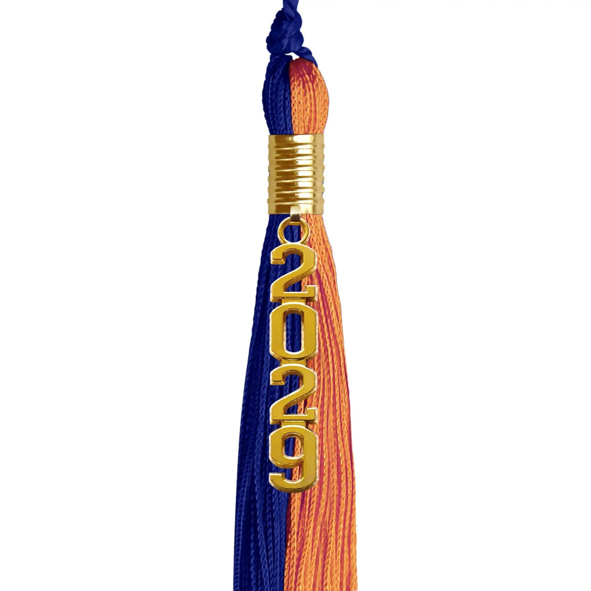 Royal Blue/Orange Graduation Tassel with Gold Stacked Date Drop - Endea Graduation