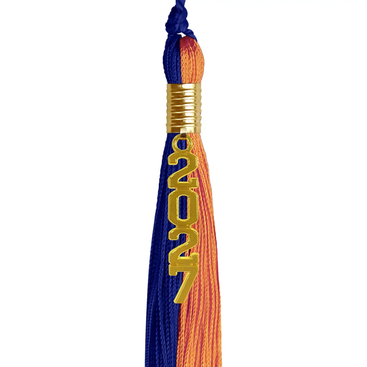 Royal Blue/Orange Graduation Tassel with Gold Stacked Date Drop - Endea Graduation