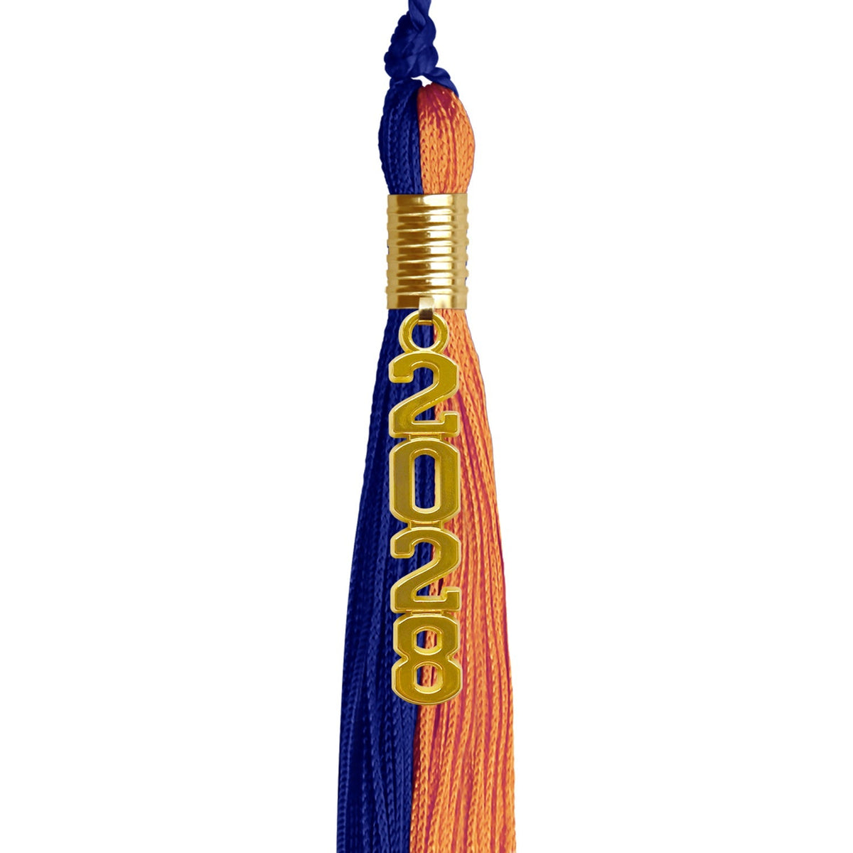 Royal Blue/Orange Graduation Tassel with Gold Stacked Date Drop - Endea Graduation