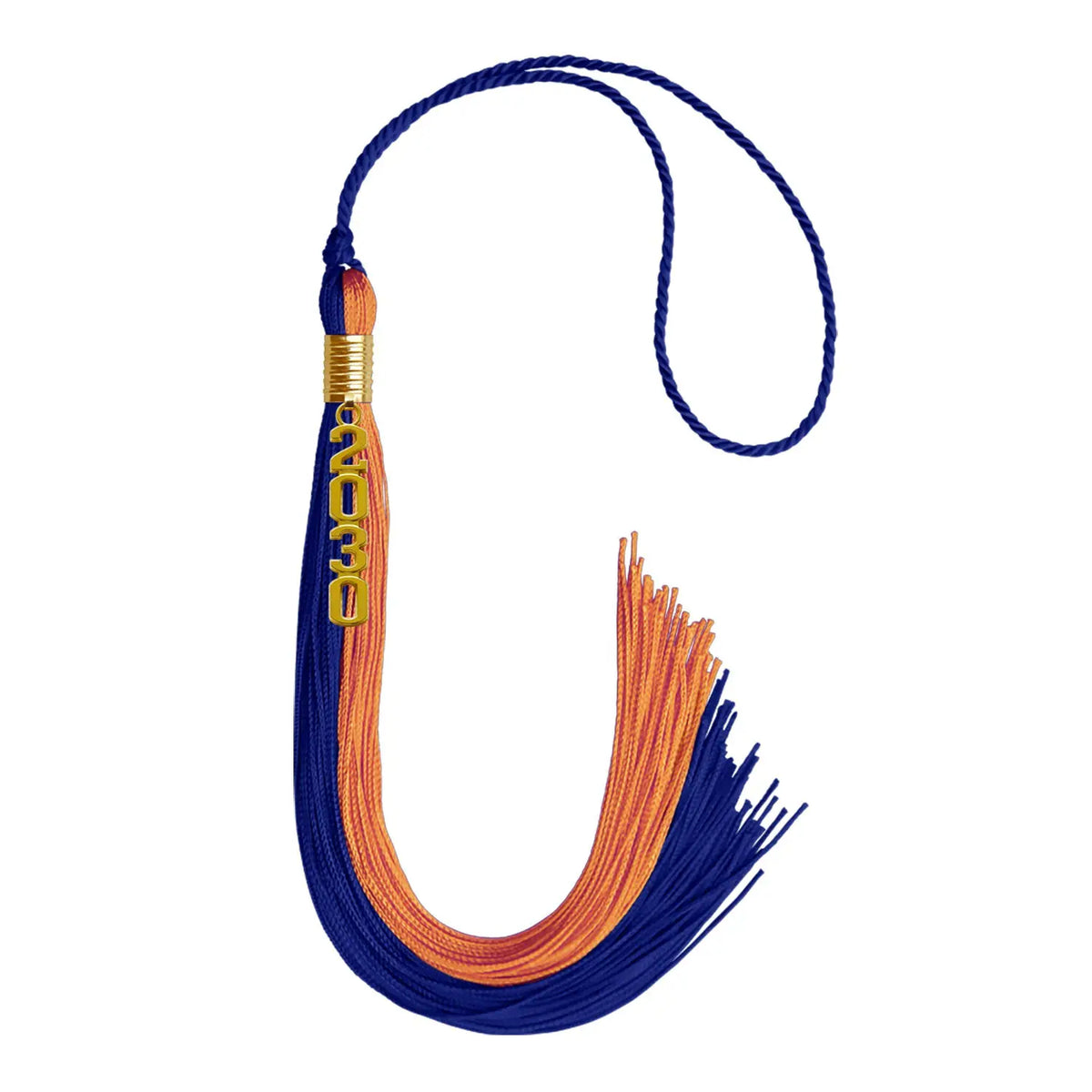 Royal Blue/Orange Graduation Tassel with Gold Stacked Date Drop - Endea Graduation