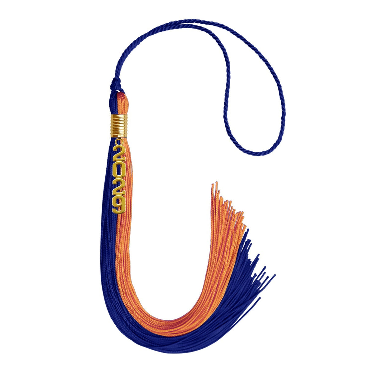 Royal Blue/Orange Graduation Tassel with Gold Stacked Date Drop - Endea Graduation