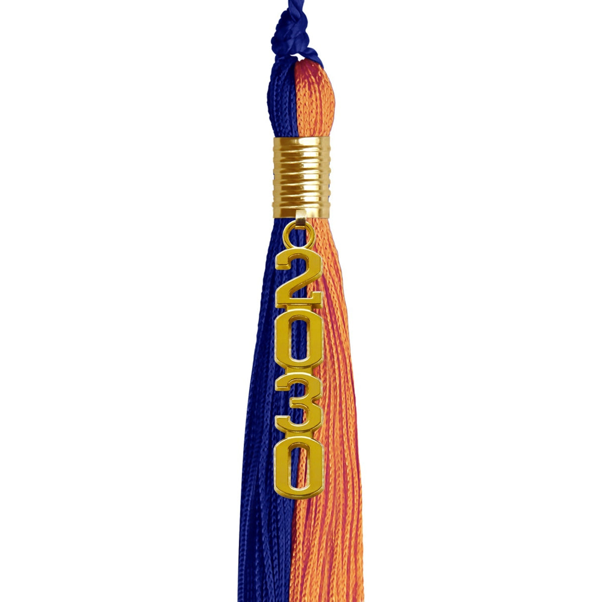 Royal Blue/Orange Graduation Tassel with Gold Stacked Date Drop - Endea Graduation