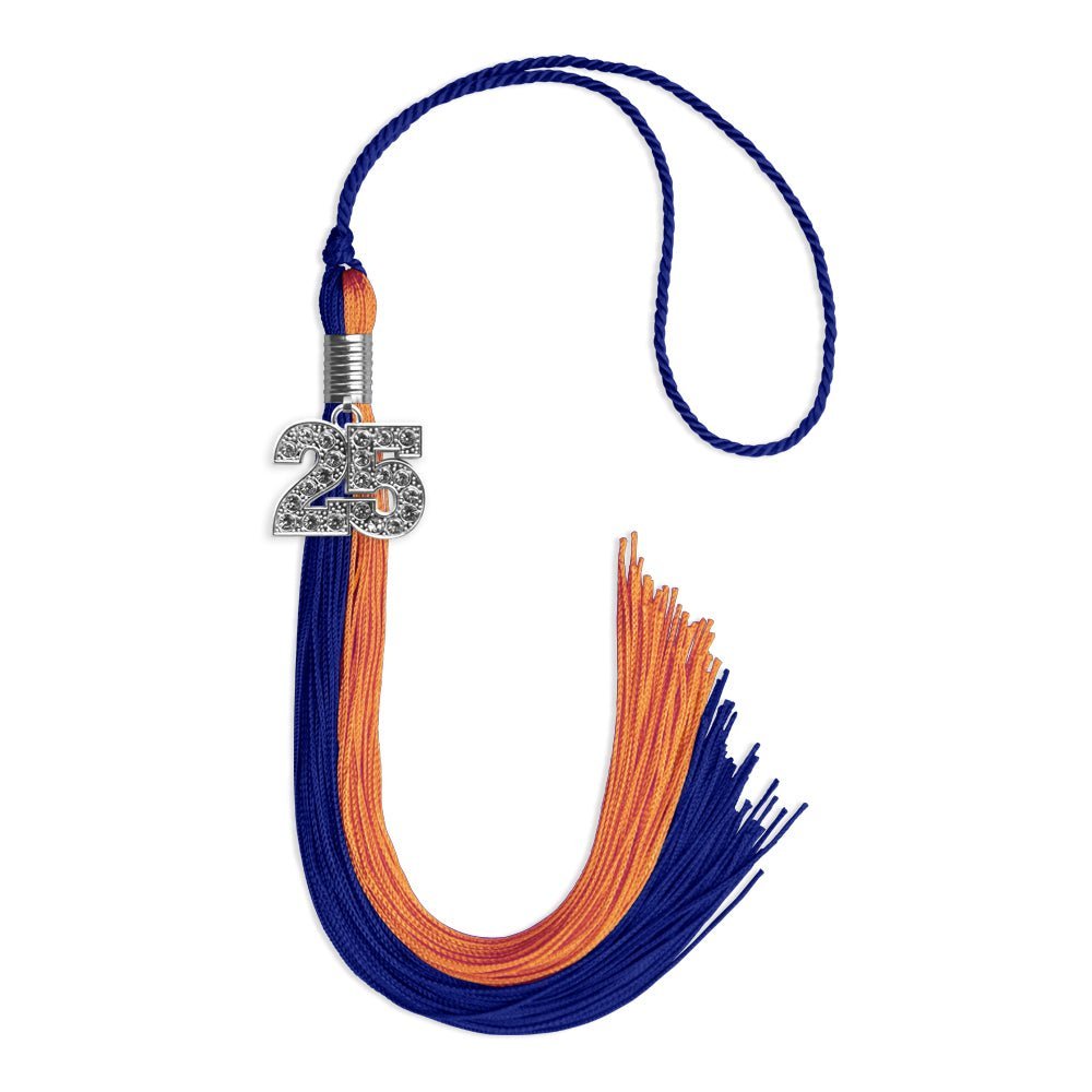 Royal Blue/Orange Graduation Tassel with Silver Bling Charm - Endea Graduation