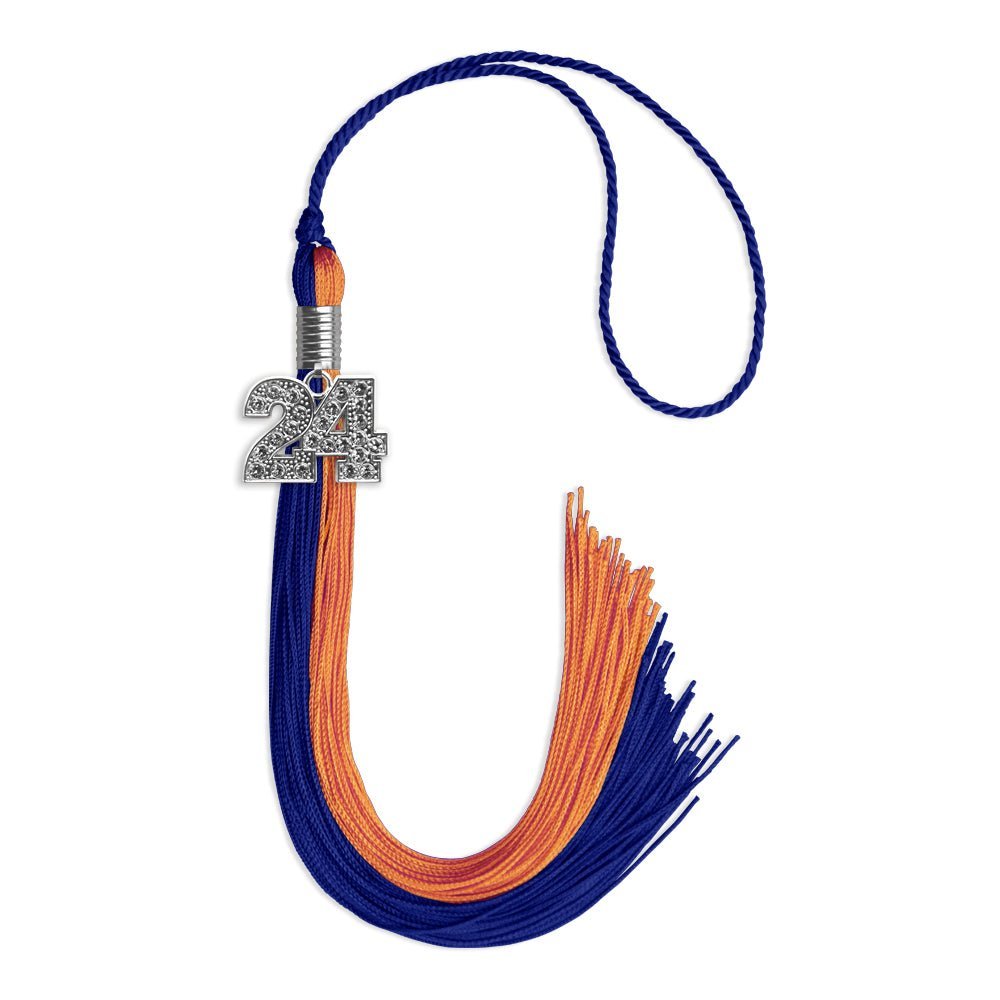 Royal Blue/Orange Graduation Tassel with Silver Bling Charm - Endea Graduation