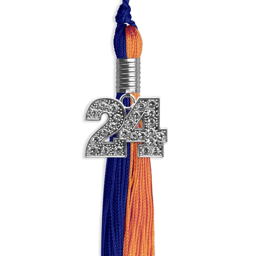Royal Blue/Orange Graduation Tassel with Silver Bling Charm - Endea Graduation