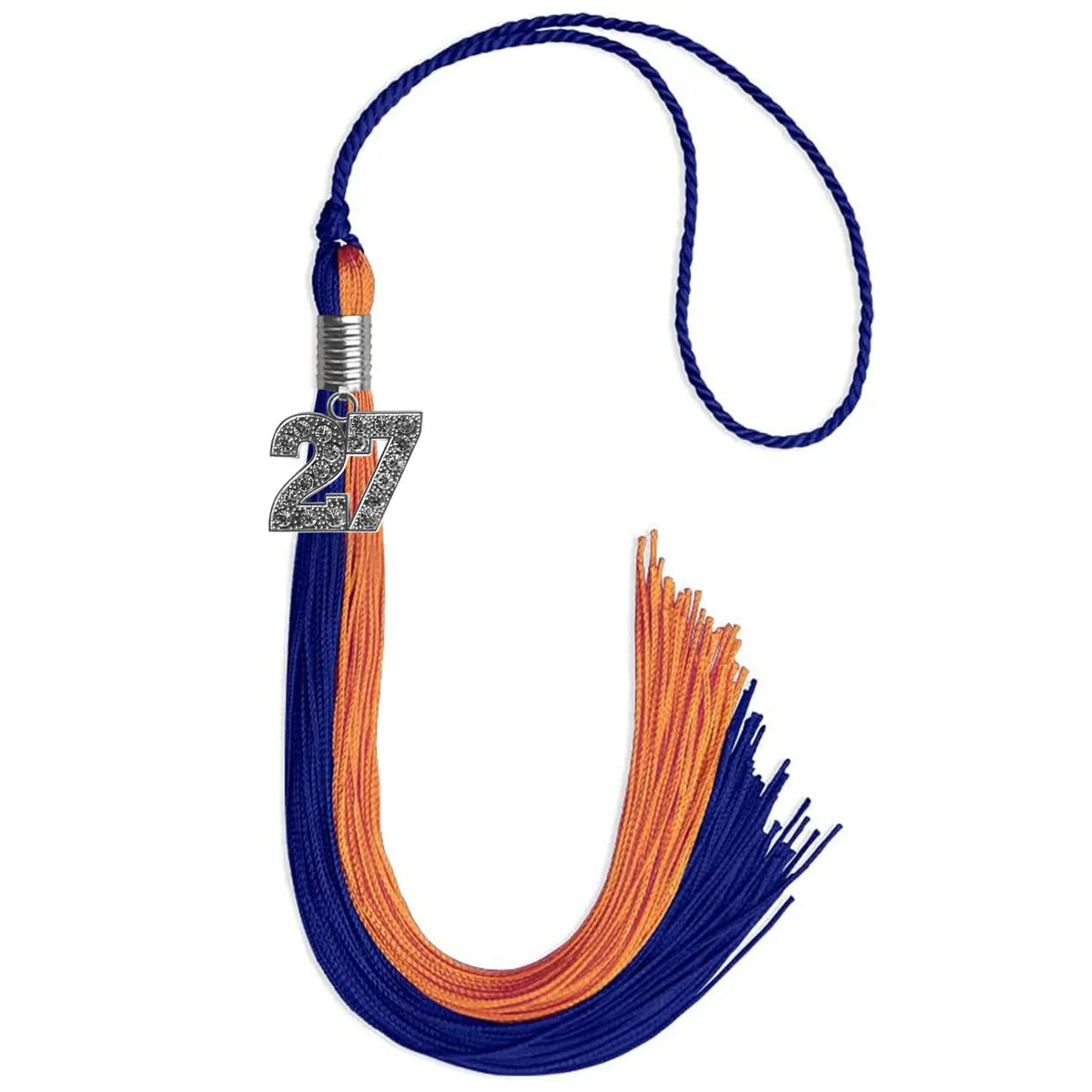 Royal Blue/Orange Graduation Tassel with Silver Bling Charm - Endea Graduation