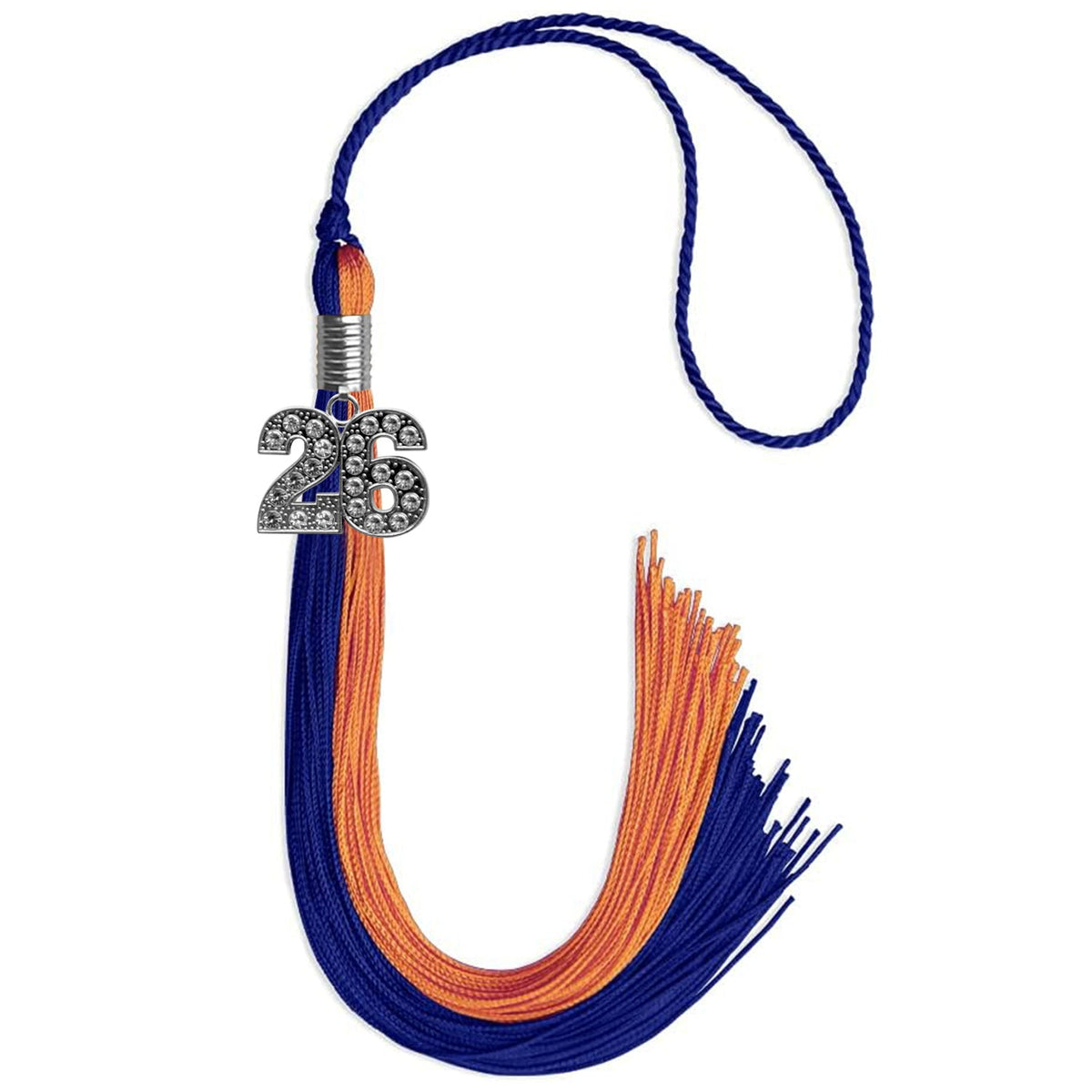 Royal Blue/Orange Graduation Tassel with Silver Bling Charm - Endea Graduation