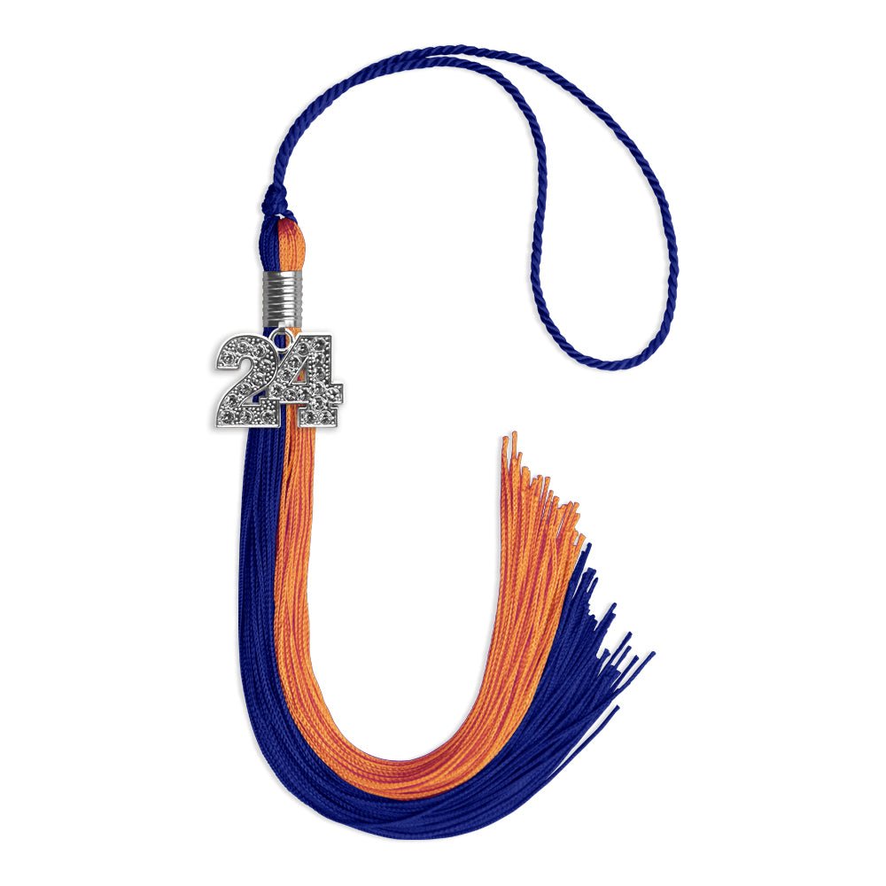 Royal Blue/Orange Graduation Tassel with Silver Date Drop - Endea Graduation