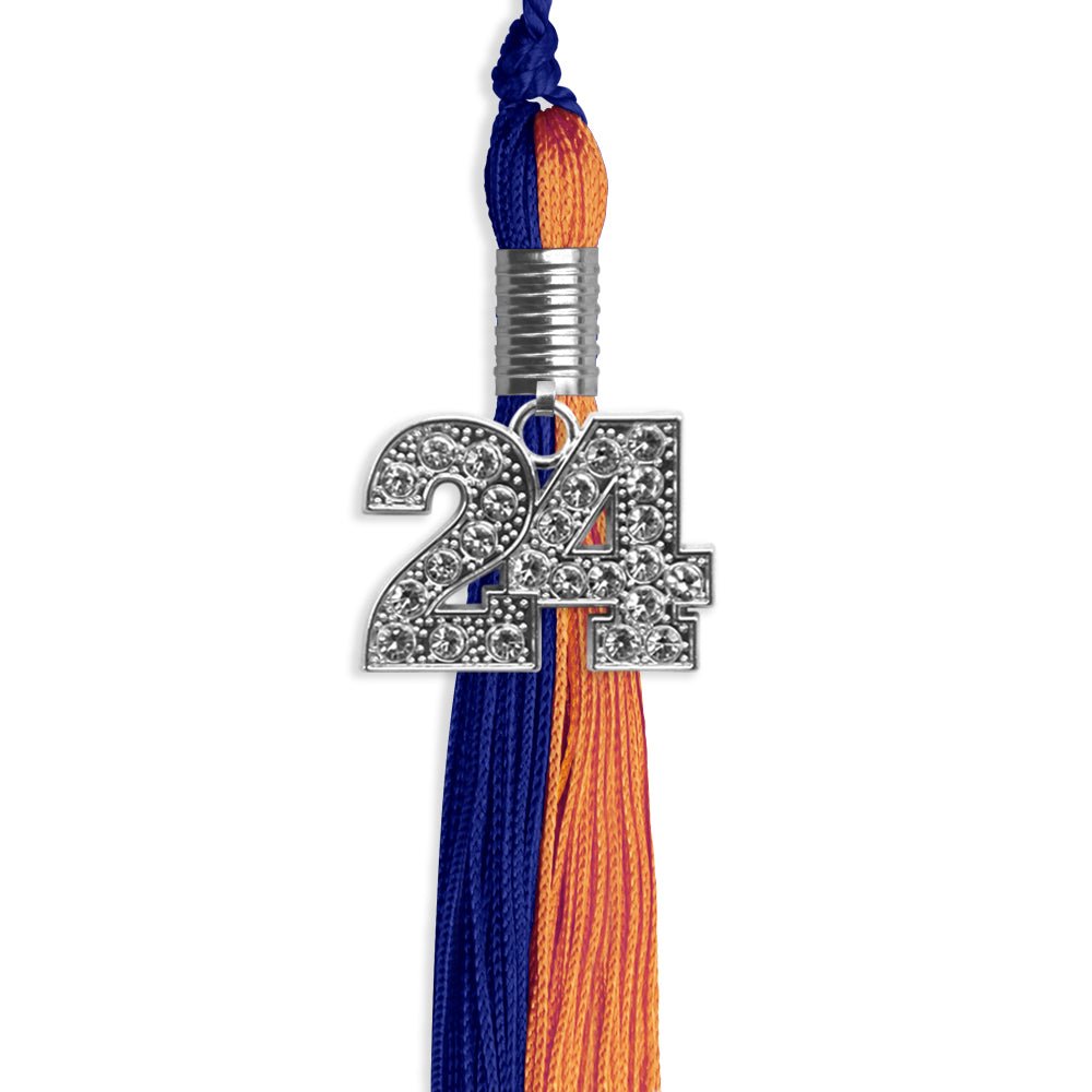 Royal Blue/Orange Graduation Tassel with Silver Date Drop - Endea Graduation