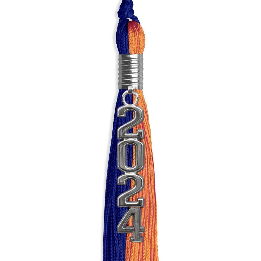 Royal Blue/Orange Graduation Tassel with Silver Stacked Date Drop - Endea Graduation