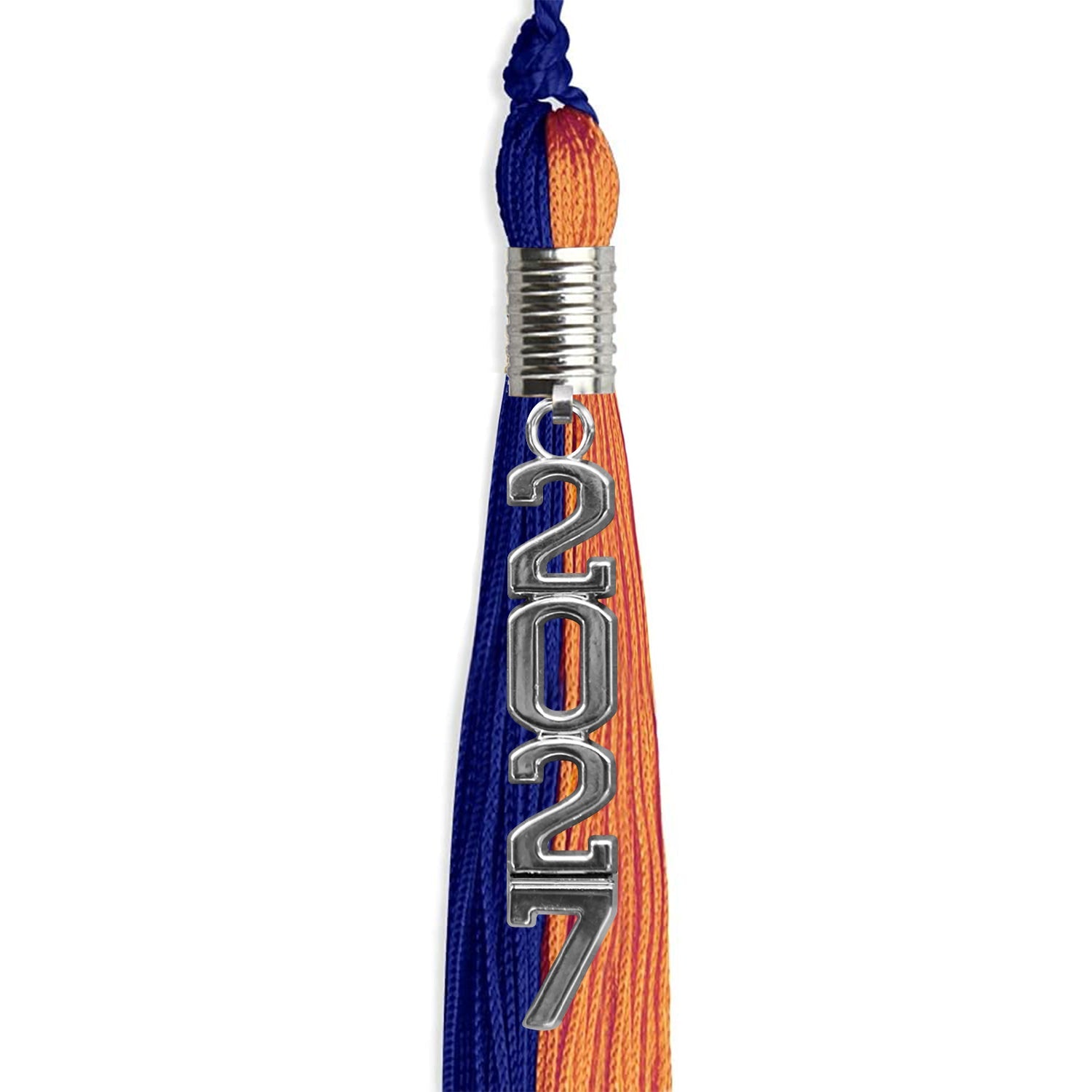 Royal Blue/Orange Graduation Tassel with Silver Stacked Date Drop - Endea Graduation