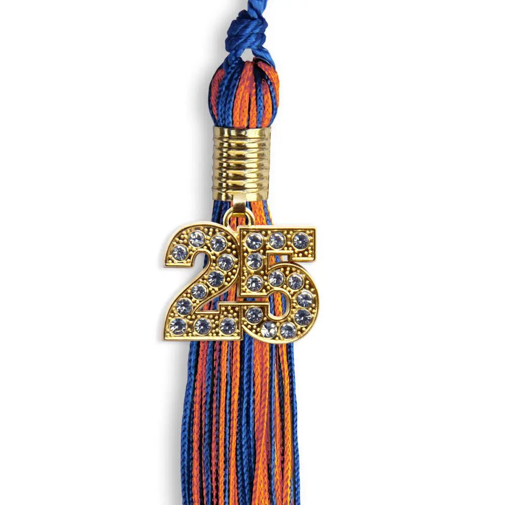Royal Blue/Orange Mixed Color Graduation Tassel with Gold Bling Charm - Endea Graduation
