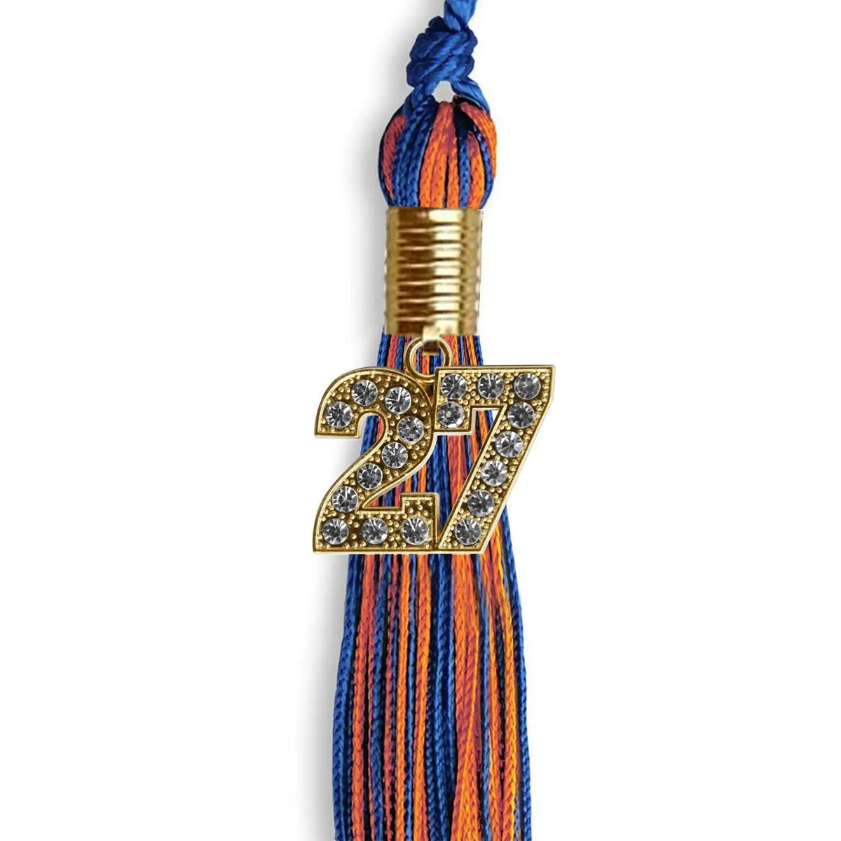 Royal Blue/Orange Mixed Color Graduation Tassel with Gold Bling Charm - Endea Graduation