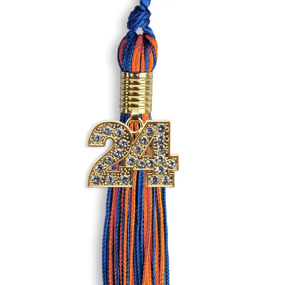 Royal Blue/Orange Mixed Color Graduation Tassel with Gold Bling Charm - Endea Graduation