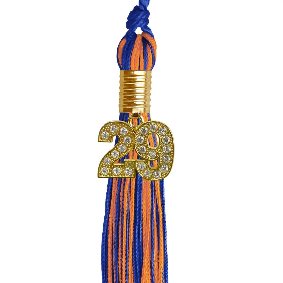 Royal Blue/Orange Mixed Color Graduation Tassel with Gold Bling Charm - Endea Graduation