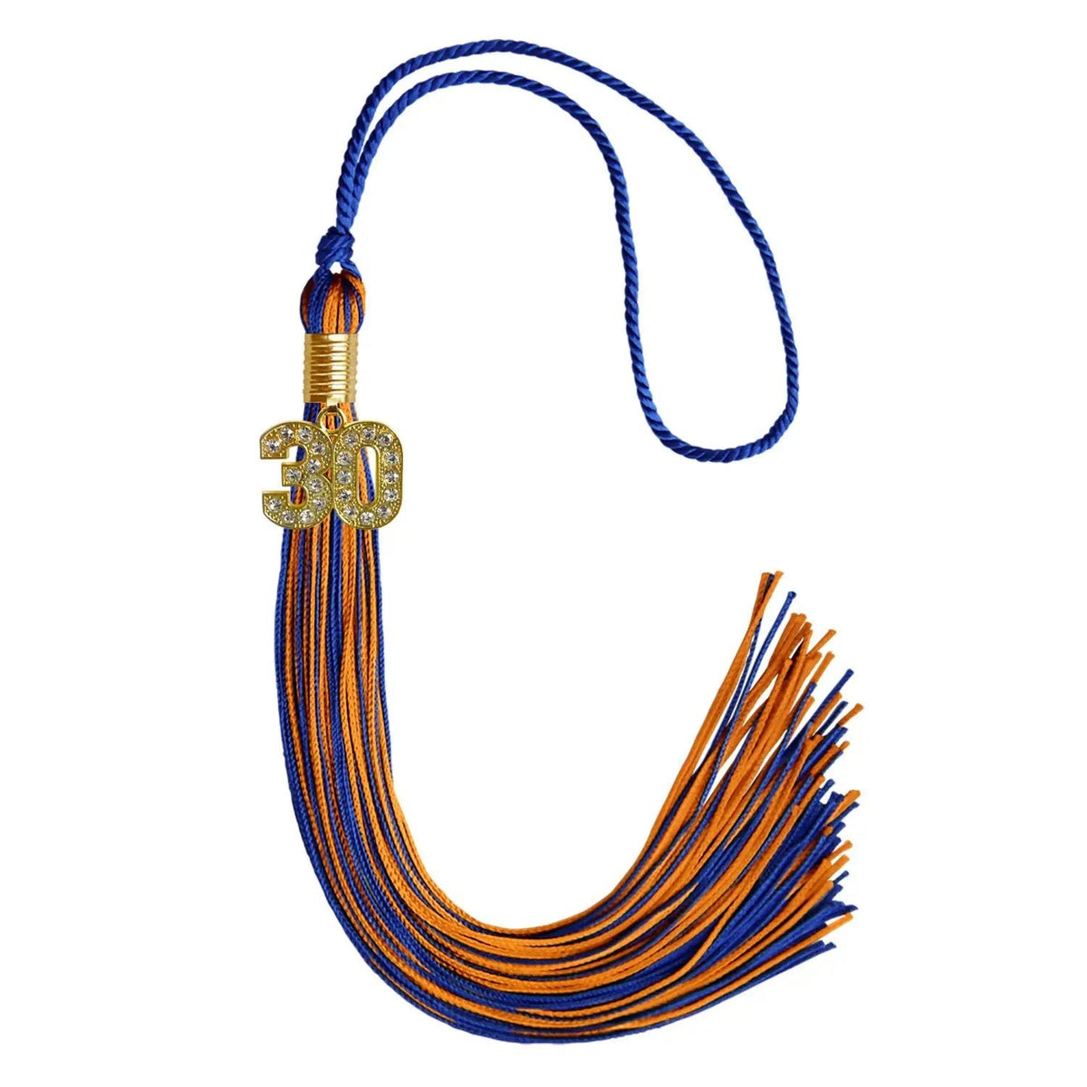 Royal Blue/Orange Mixed Color Graduation Tassel with Gold Bling Charm - Endea Graduation