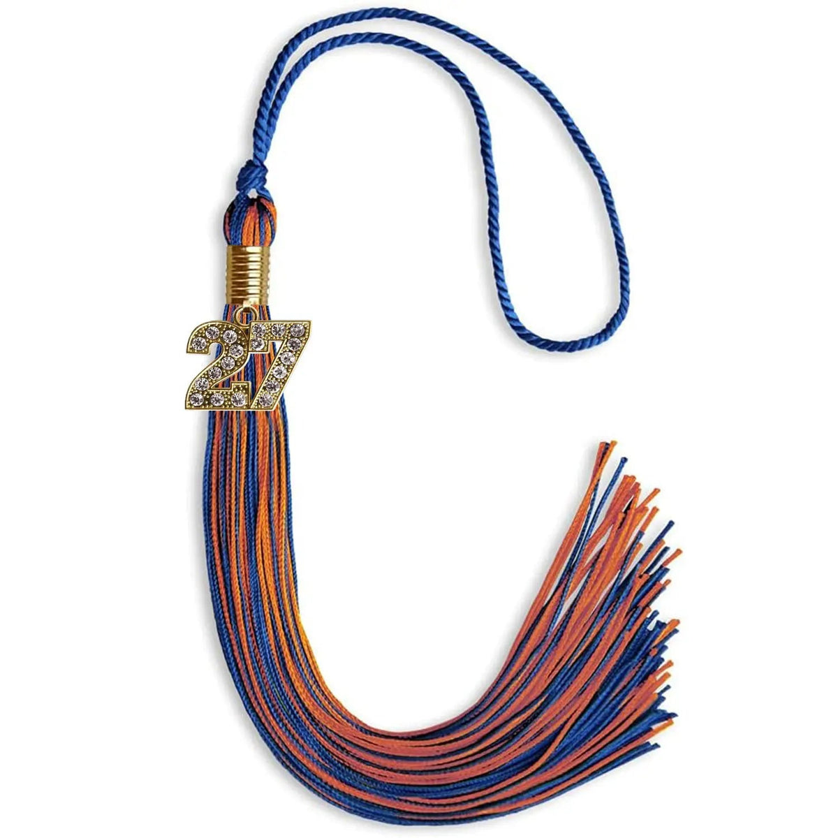 Royal Blue/Orange Mixed Color Graduation Tassel with Gold Bling Charm - Endea Graduation