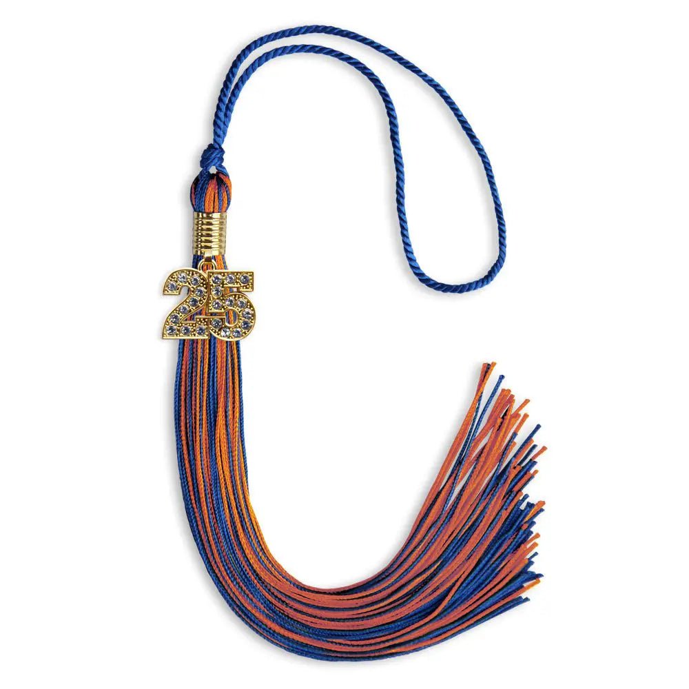 Royal Blue/Orange Mixed Color Graduation Tassel with Gold Bling Charm - Endea Graduation