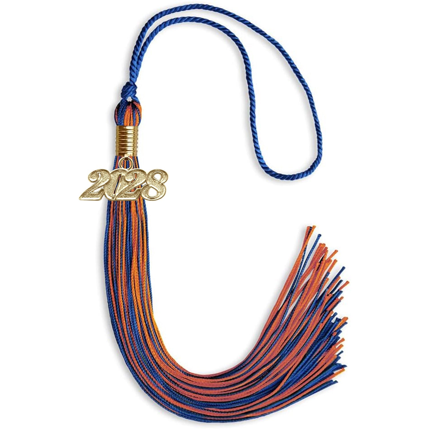 Royal Blue/Orange Mixed Color Graduation Tassel with Gold Date Drop - Endea Graduation