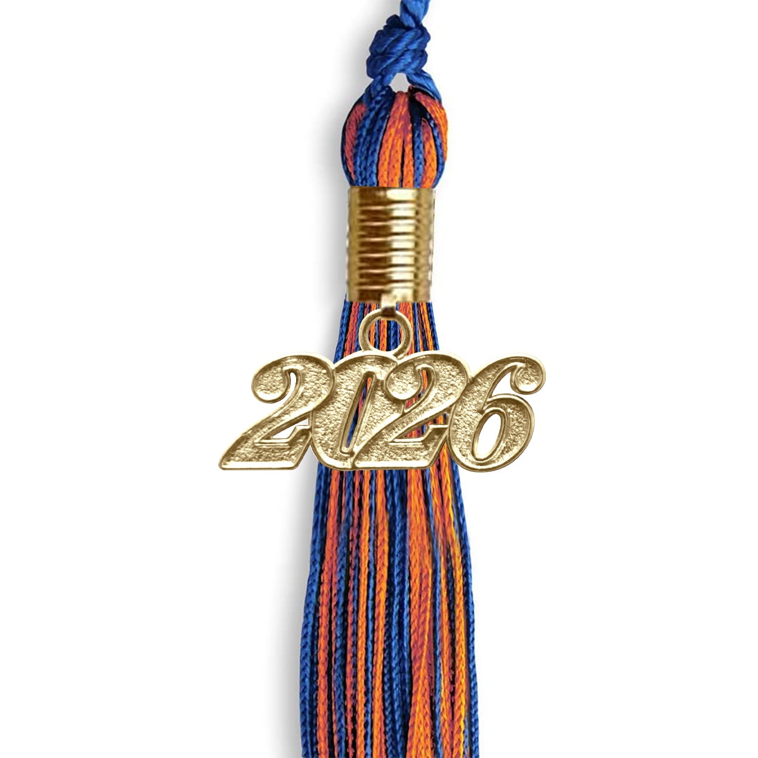 Royal Blue/Orange Mixed Color Graduation Tassel with Gold Date Drop - Endea Graduation