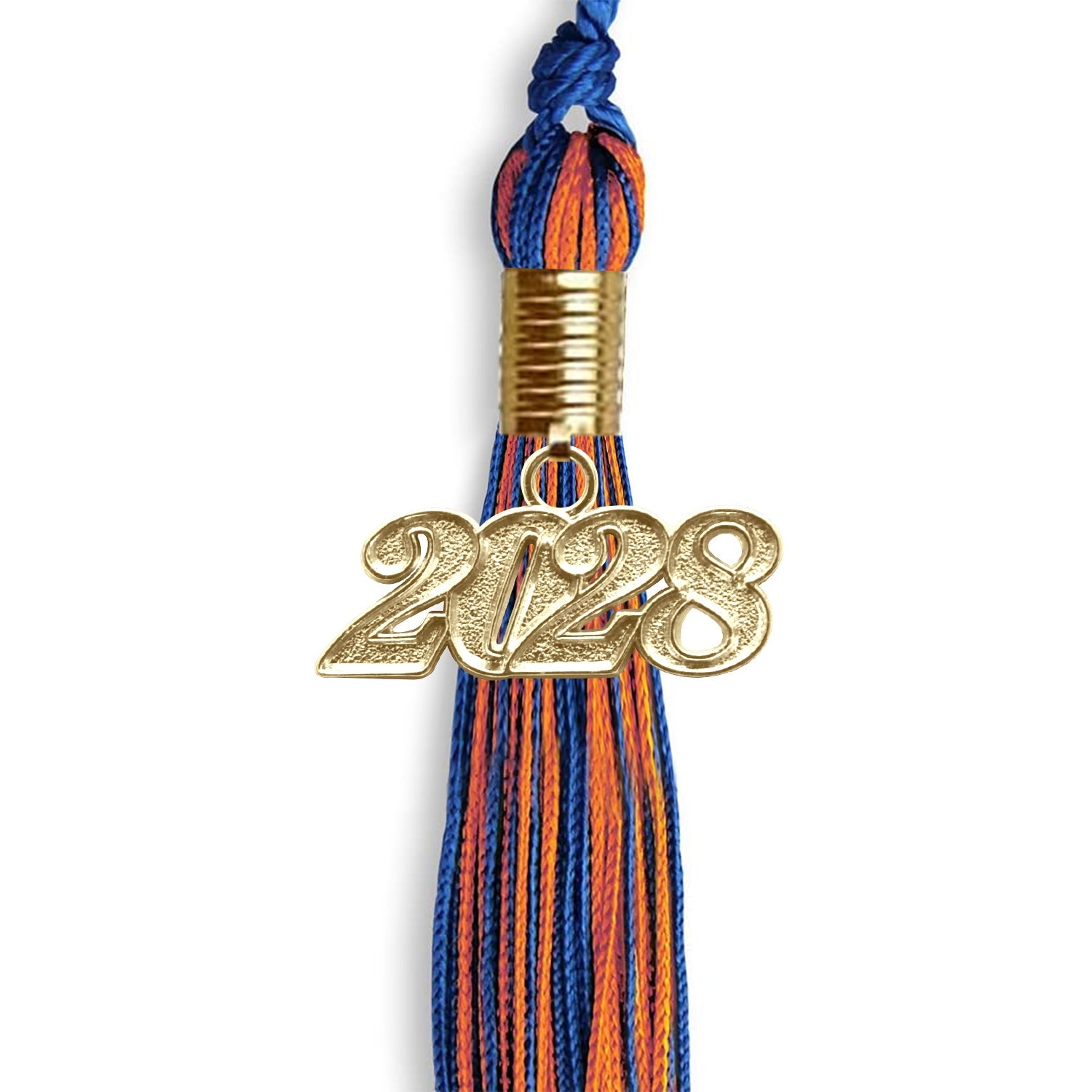 Royal Blue/Orange Mixed Color Graduation Tassel with Gold Date Drop - Endea Graduation