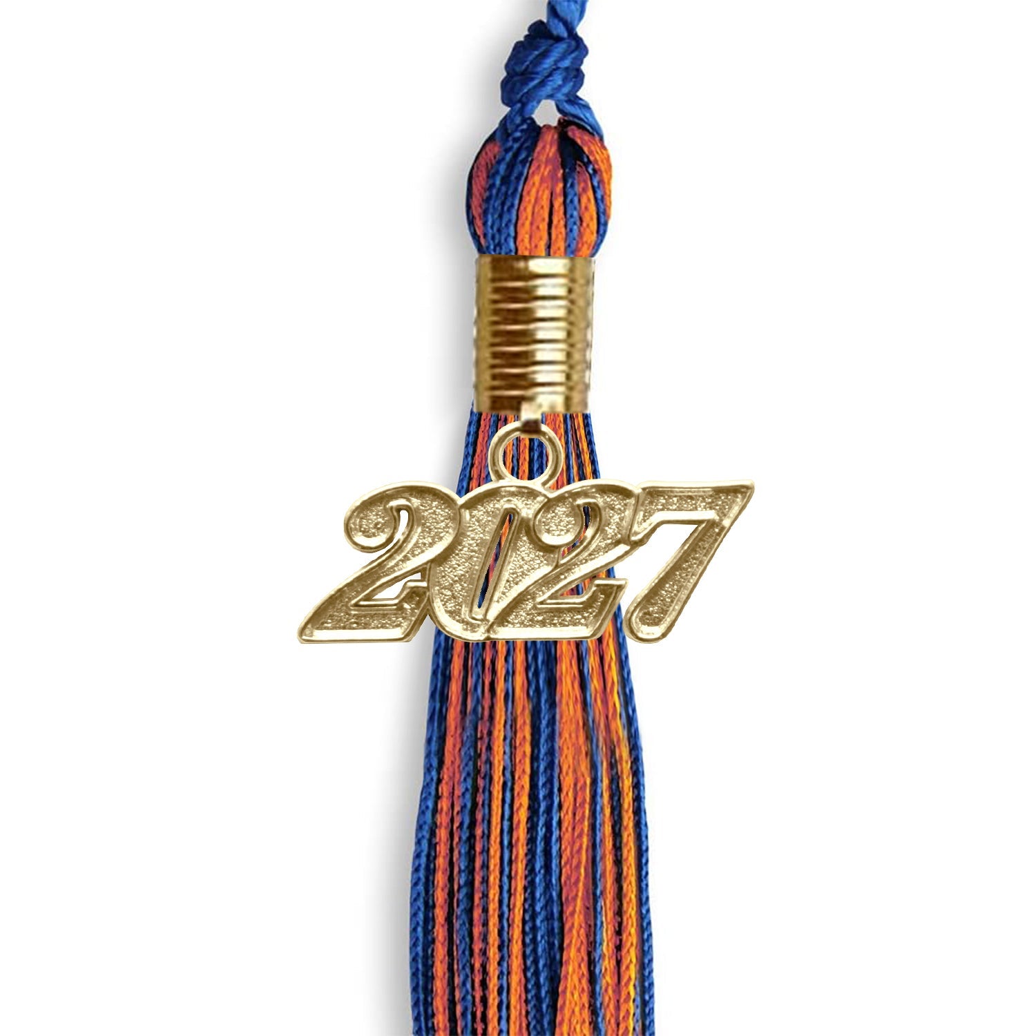 Royal Blue/Orange Mixed Color Graduation Tassel with Gold Date Drop - Endea Graduation