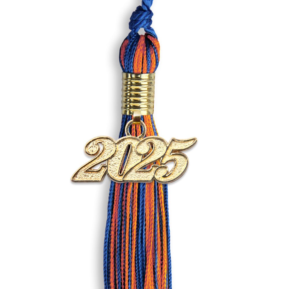 Royal Blue/Orange Mixed Color Graduation Tassel with Gold Date Drop - Endea Graduation