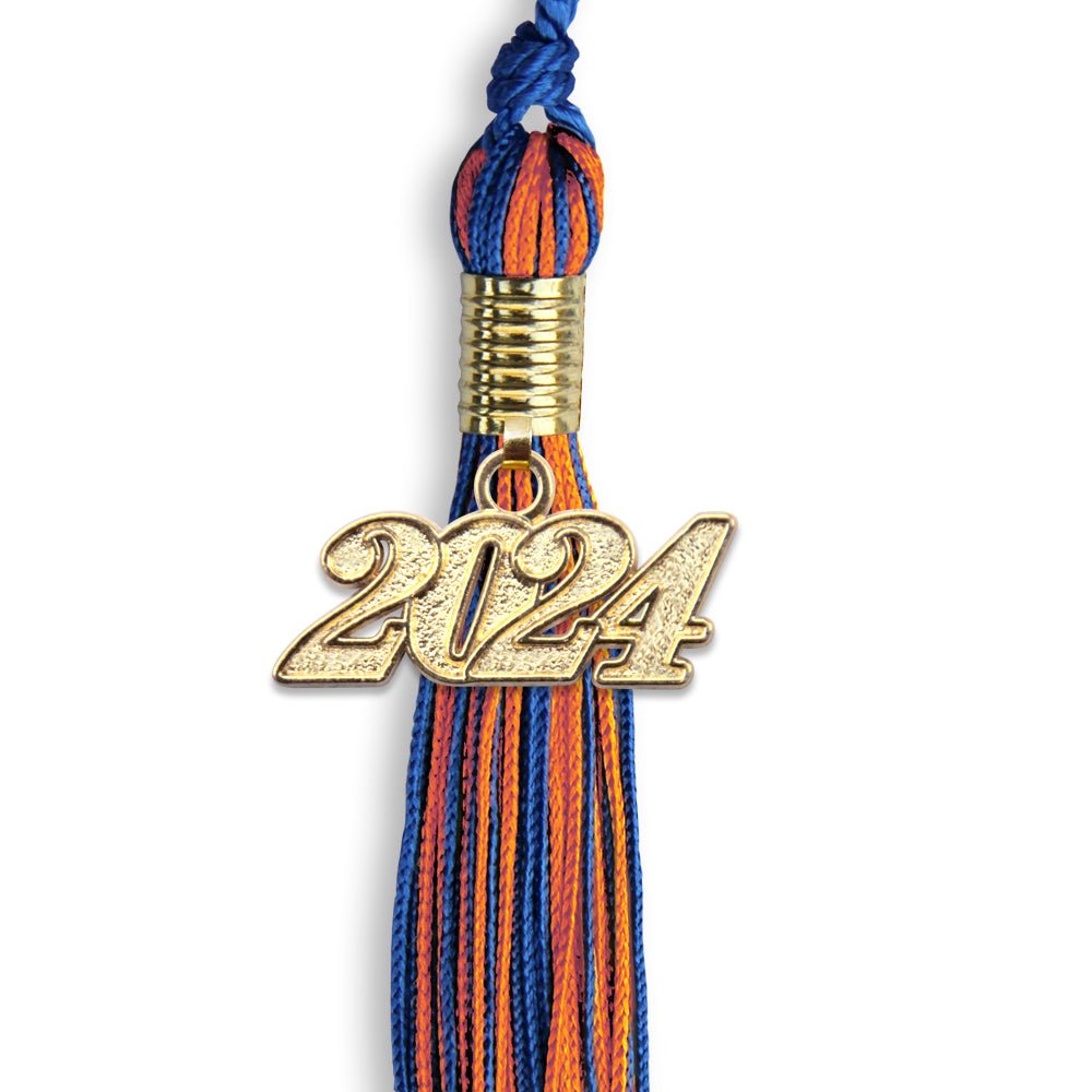 Royal Blue/Orange Mixed Color Graduation Tassel with Gold Date Drop - Endea Graduation