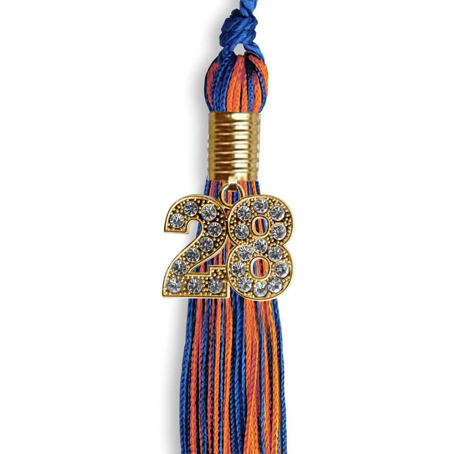 Royal Blue/Orange Mixed Color Graduation Tassel with Gold Date Drop - Endea Graduation