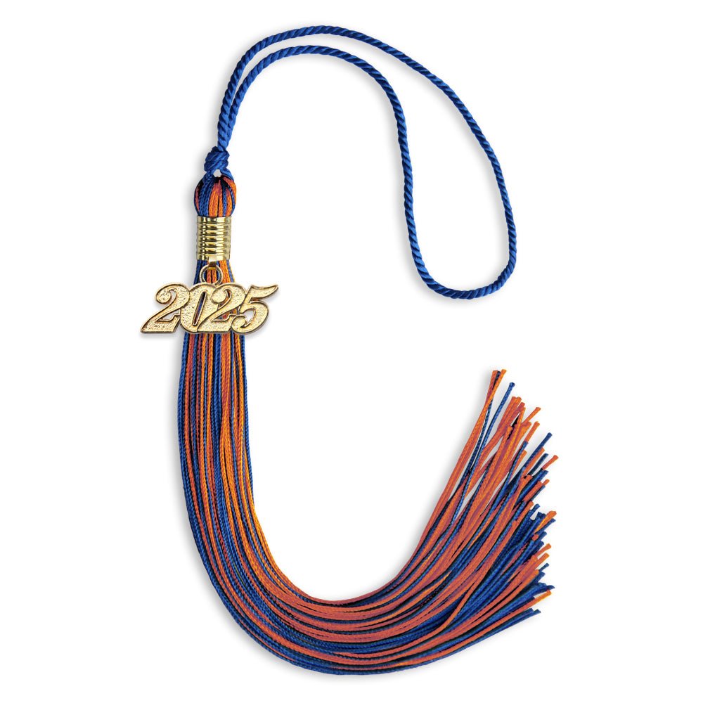 Royal Blue/Orange Mixed Color Graduation Tassel with Gold Date Drop - Endea Graduation