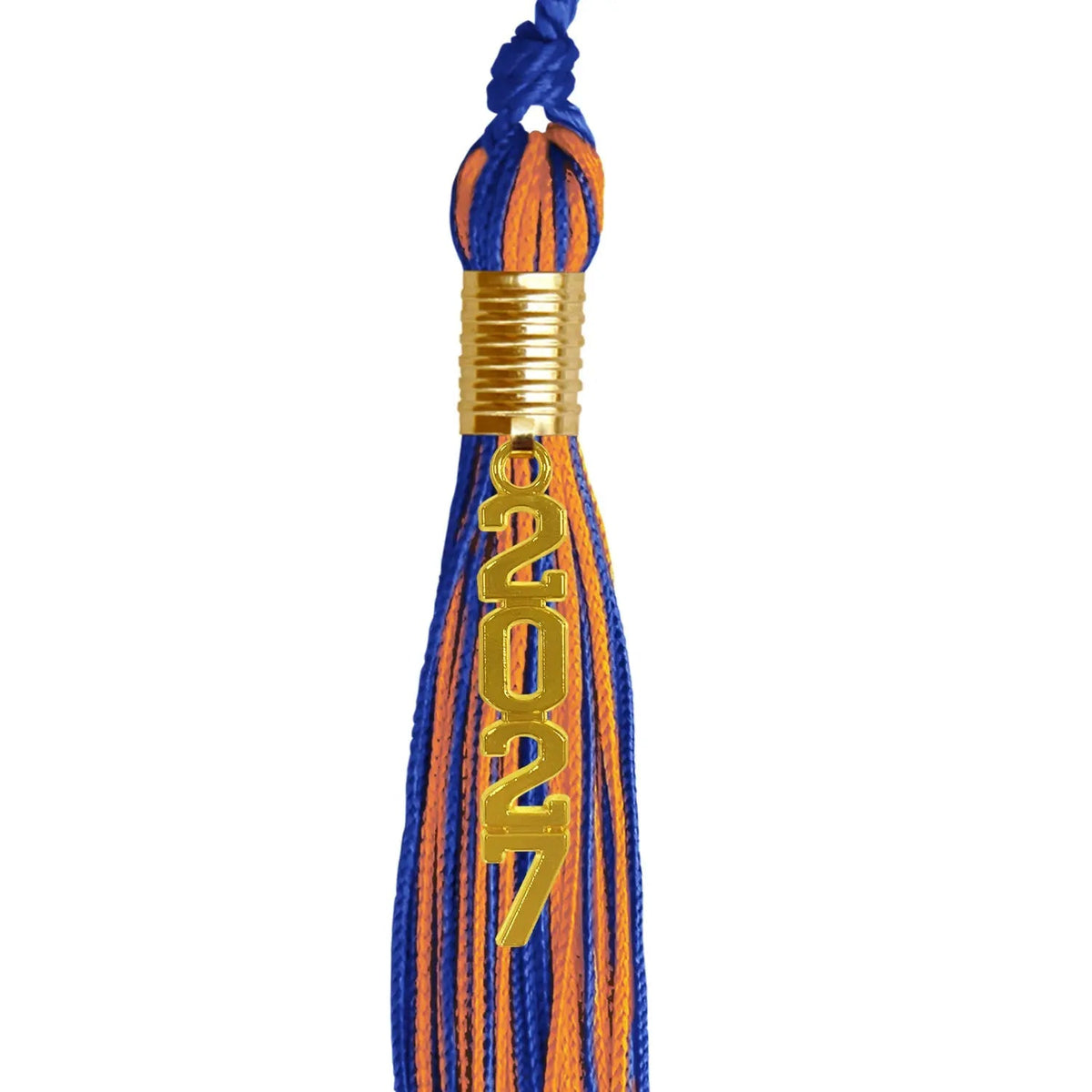 Royal Blue/Orange Mixed Color Graduation Tassel with Gold Stacked Date Drop - Endea Graduation