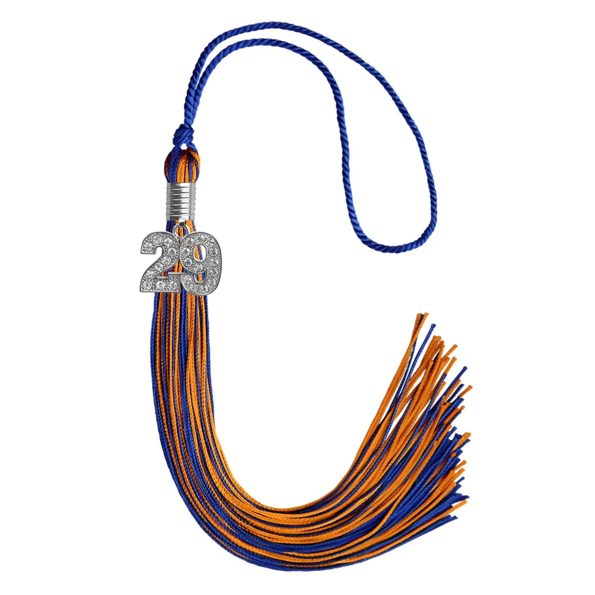 Royal Blue/Orange Mixed Color Graduation Tassel with Silver Bling Charm - Endea Graduation