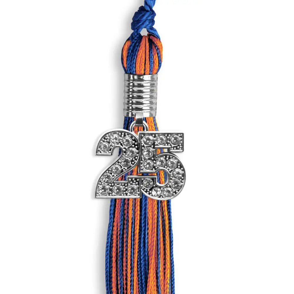 Royal Blue/Orange Mixed Color Graduation Tassel with Silver Bling Charm - Endea Graduation
