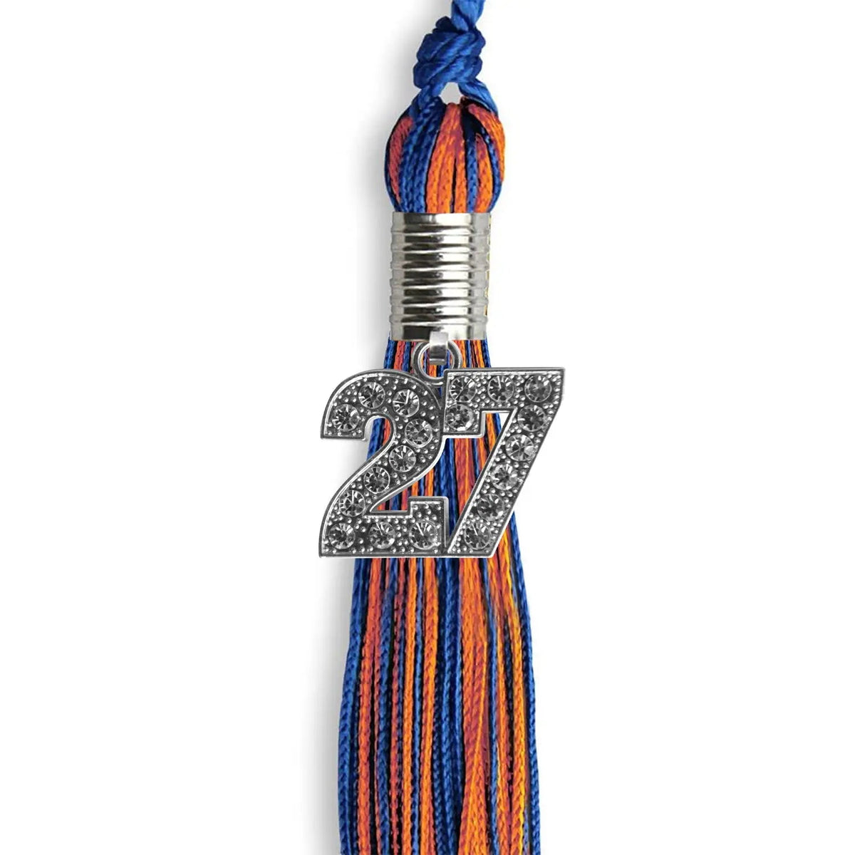 Royal Blue/Orange Mixed Color Graduation Tassel with Silver Bling Charm - Endea Graduation