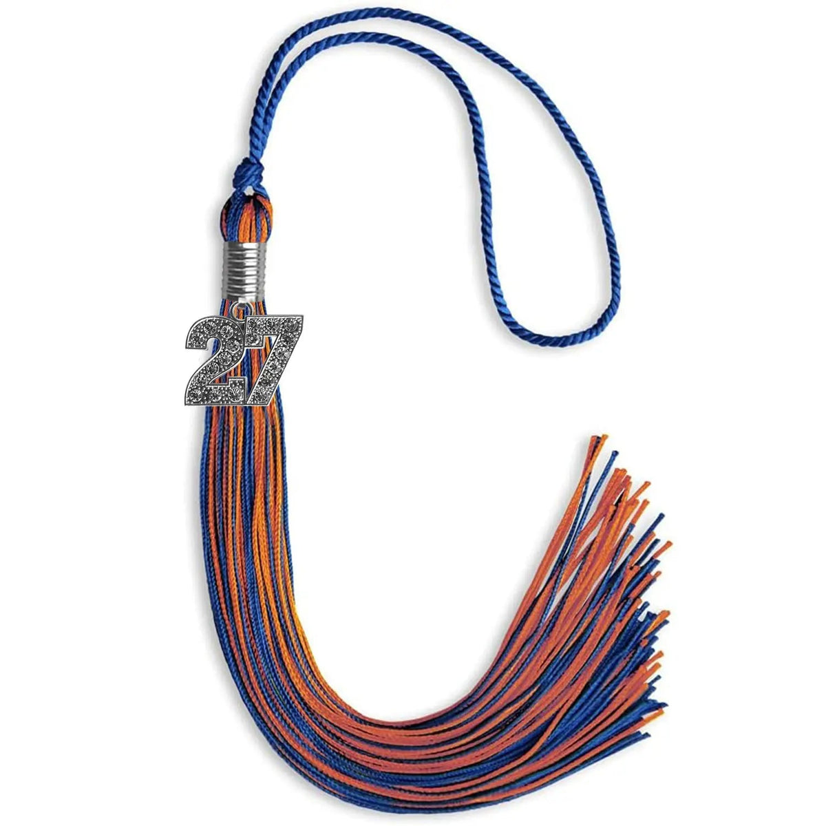 Royal Blue/Orange Mixed Color Graduation Tassel with Silver Bling Charm - Endea Graduation