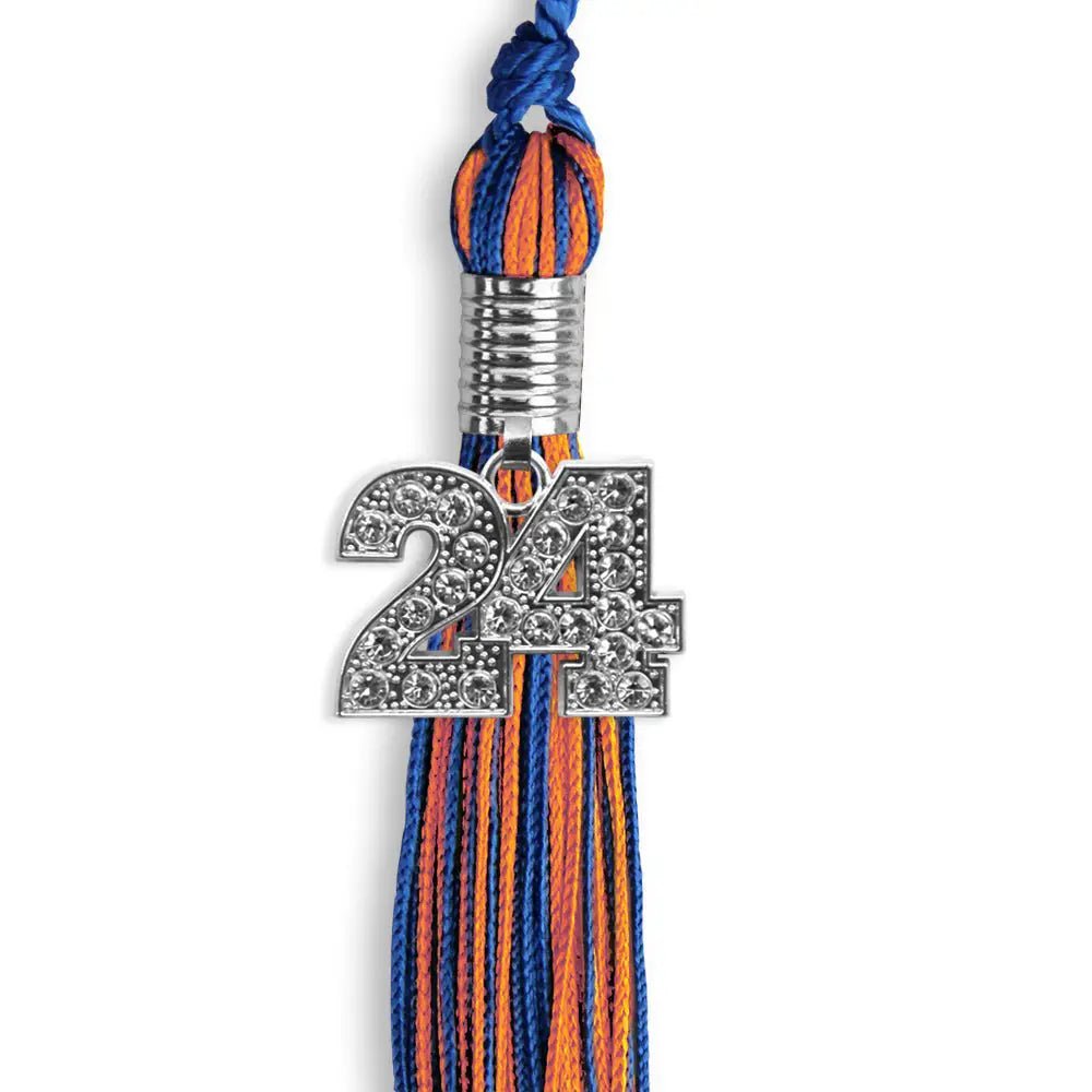 Royal Blue/Orange Mixed Color Graduation Tassel with Silver Bling Charm - Endea Graduation