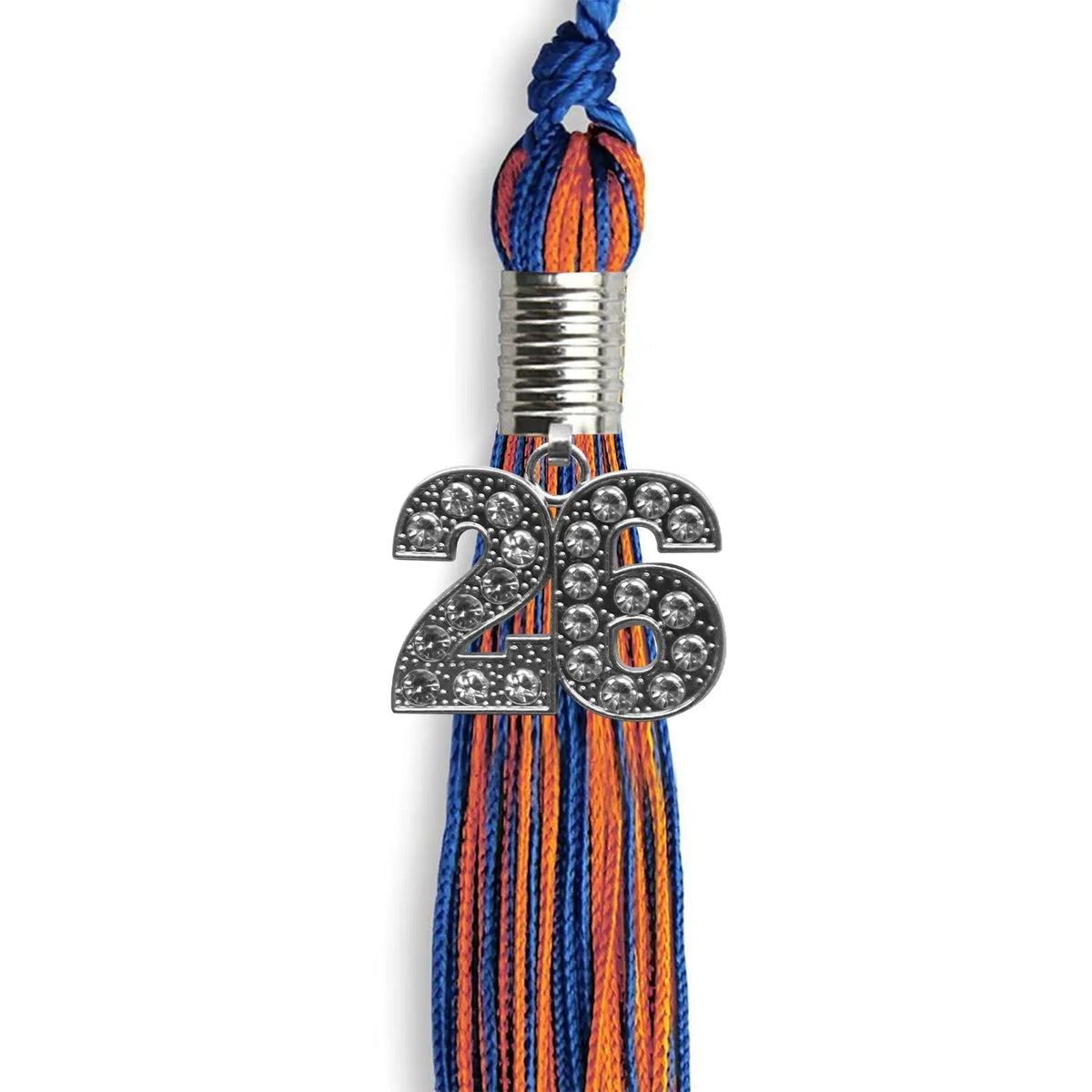 Royal Blue/Orange Mixed Color Graduation Tassel with Silver Bling Charm - Endea Graduation
