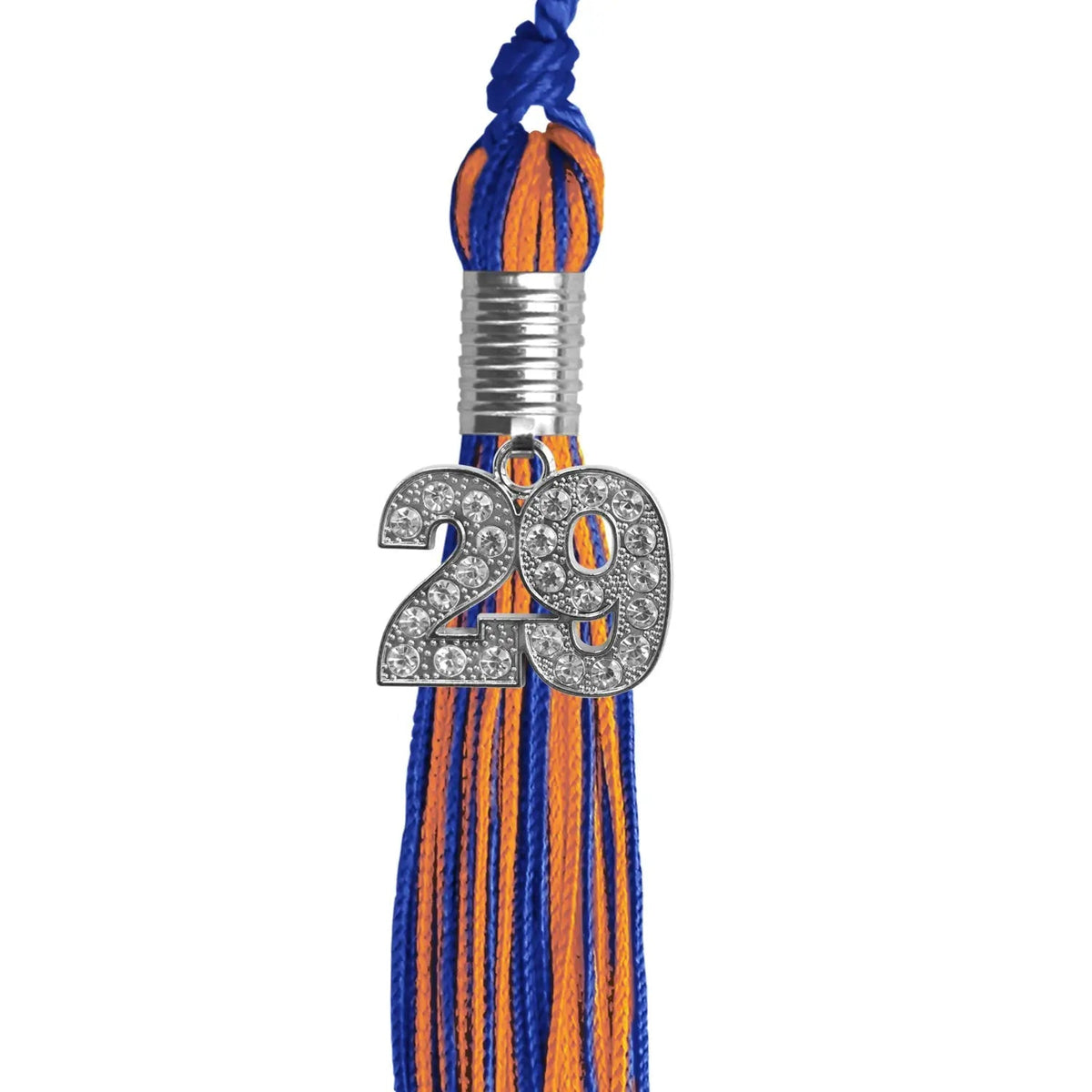Royal Blue/Orange Mixed Color Graduation Tassel with Silver Bling Charm - Endea Graduation