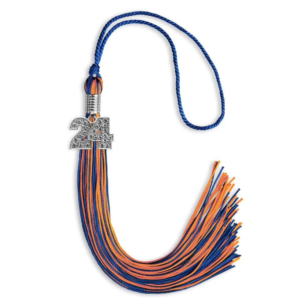 Royal Blue/Orange Mixed Color Graduation Tassel with Silver Bling Charm - Endea Graduation