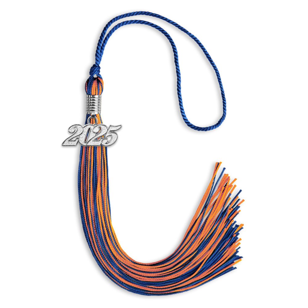 Royal Blue/Orange Mixed Color Graduation Tassel with Silver Date Drop - Endea Graduation