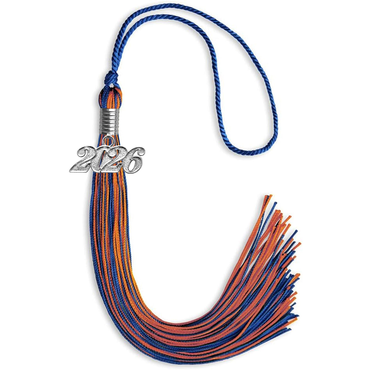 Royal Blue/Orange Mixed Color Graduation Tassel with Silver Date Drop - Endea Graduation