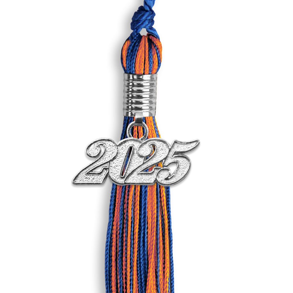 Royal Blue/Orange Mixed Color Graduation Tassel with Silver Date Drop - Endea Graduation