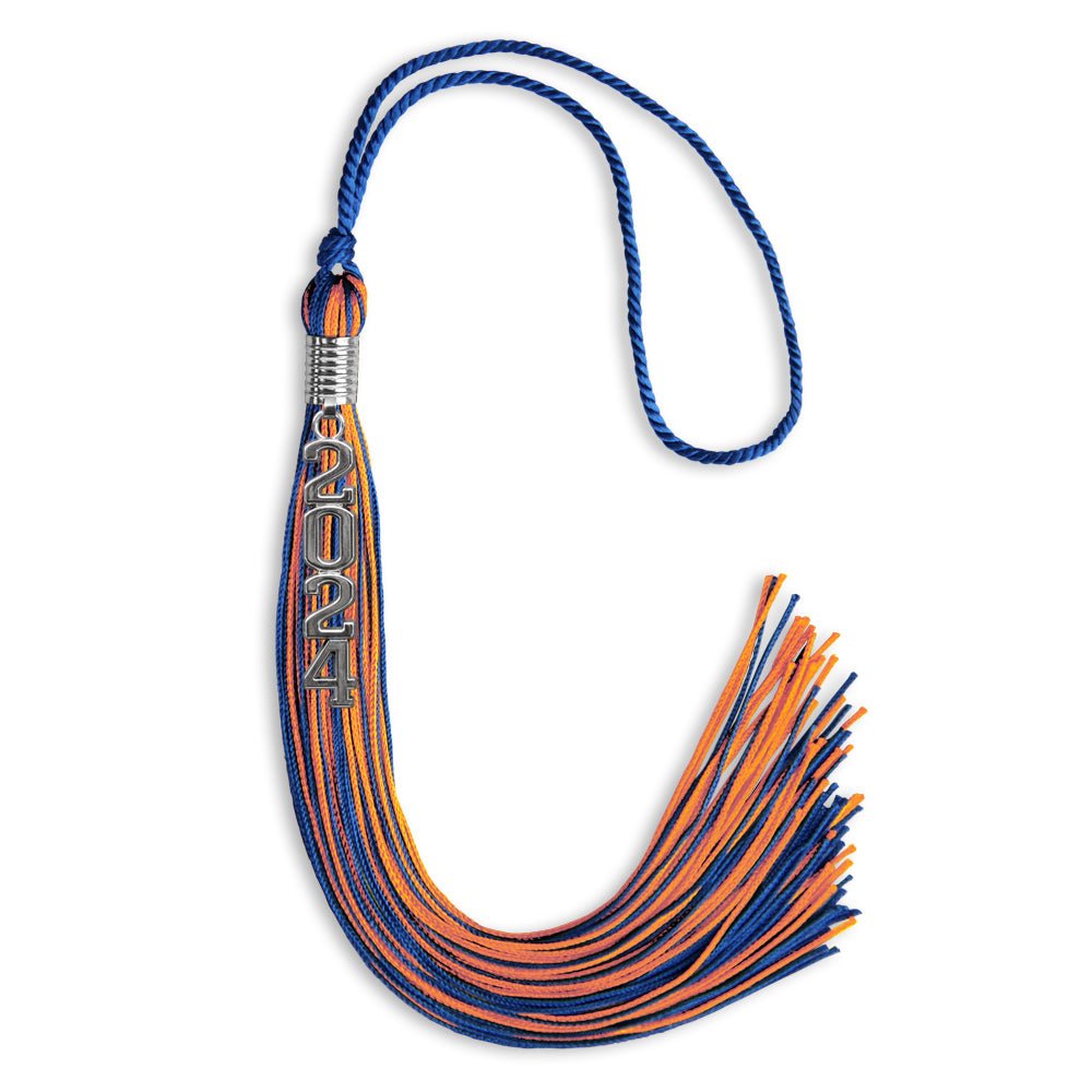 Royal Blue/Orange Mixed Color Graduation Tassel with Stacked Silver Date Drop - Endea Graduation