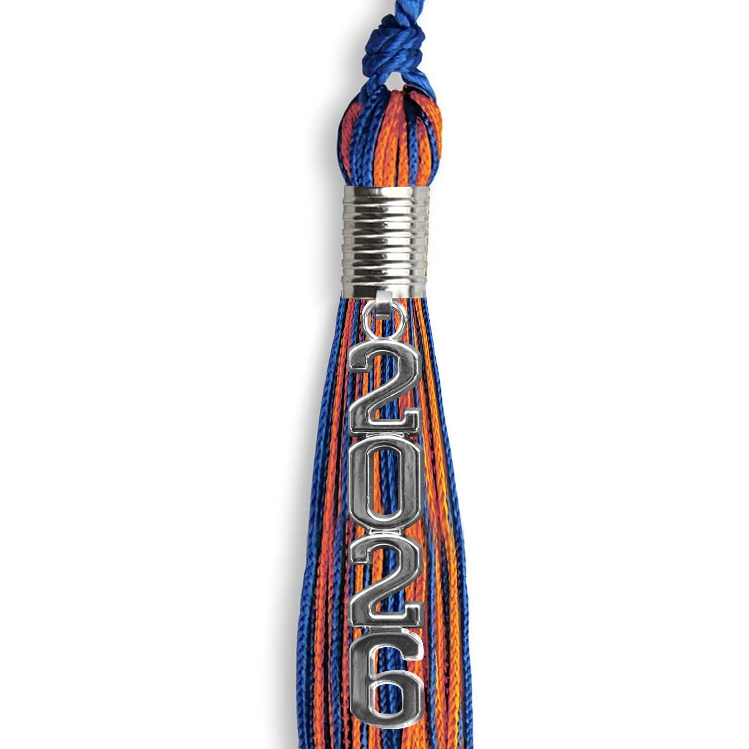 Royal Blue/Orange Mixed Color Graduation Tassel with Stacked Silver Date Drop - Endea Graduation