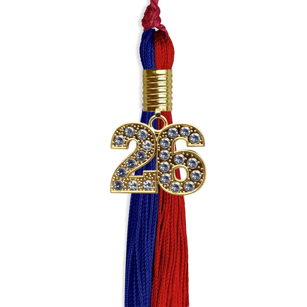 Royal Blue/Red Graduation Tassel with Gold Bling Charm - Endea Graduation