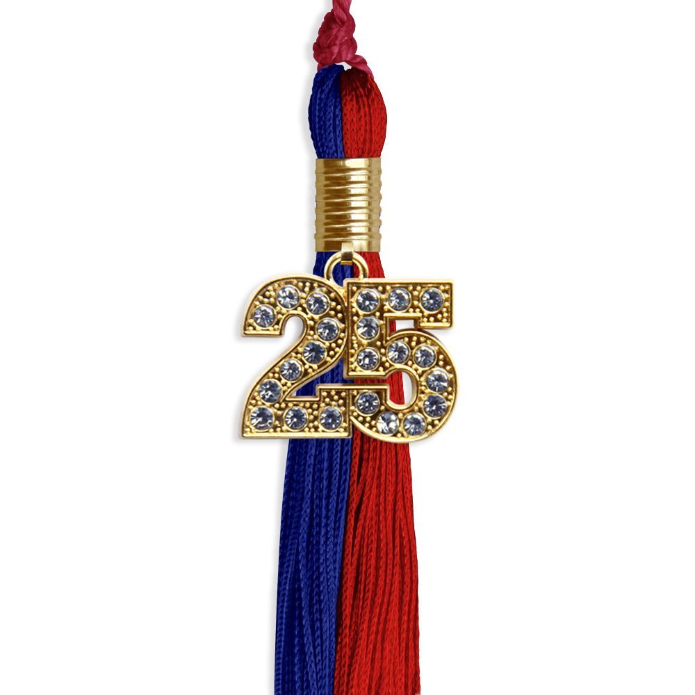 Royal Blue/Red Graduation Tassel with Gold Bling Charm - Endea Graduation