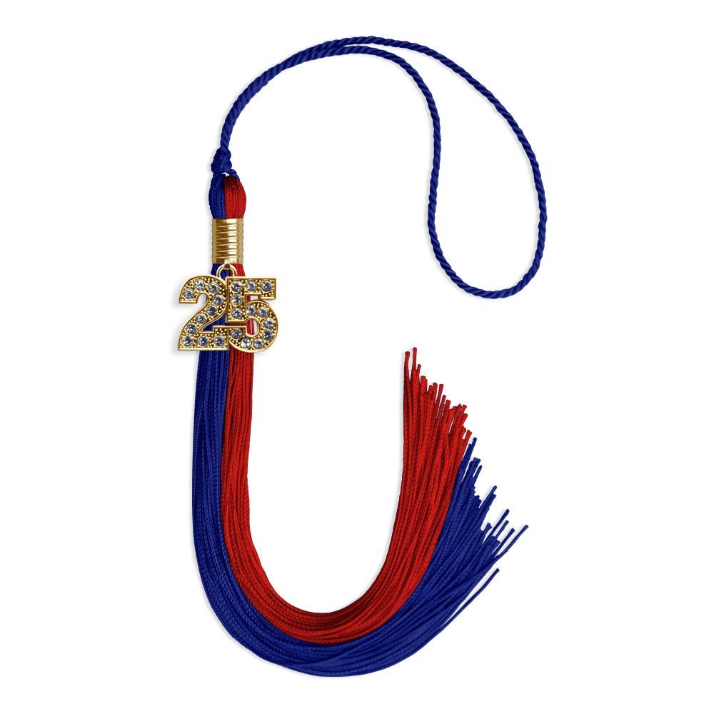 Royal Blue/Red Graduation Tassel with Gold Bling Charm - Endea Graduation