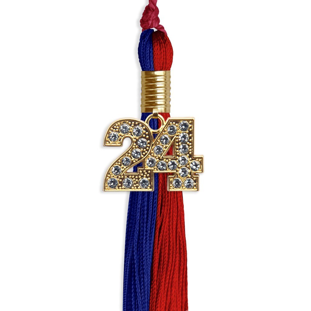 Royal Blue/Red Graduation Tassel with Gold Bling Charm - Endea Graduation