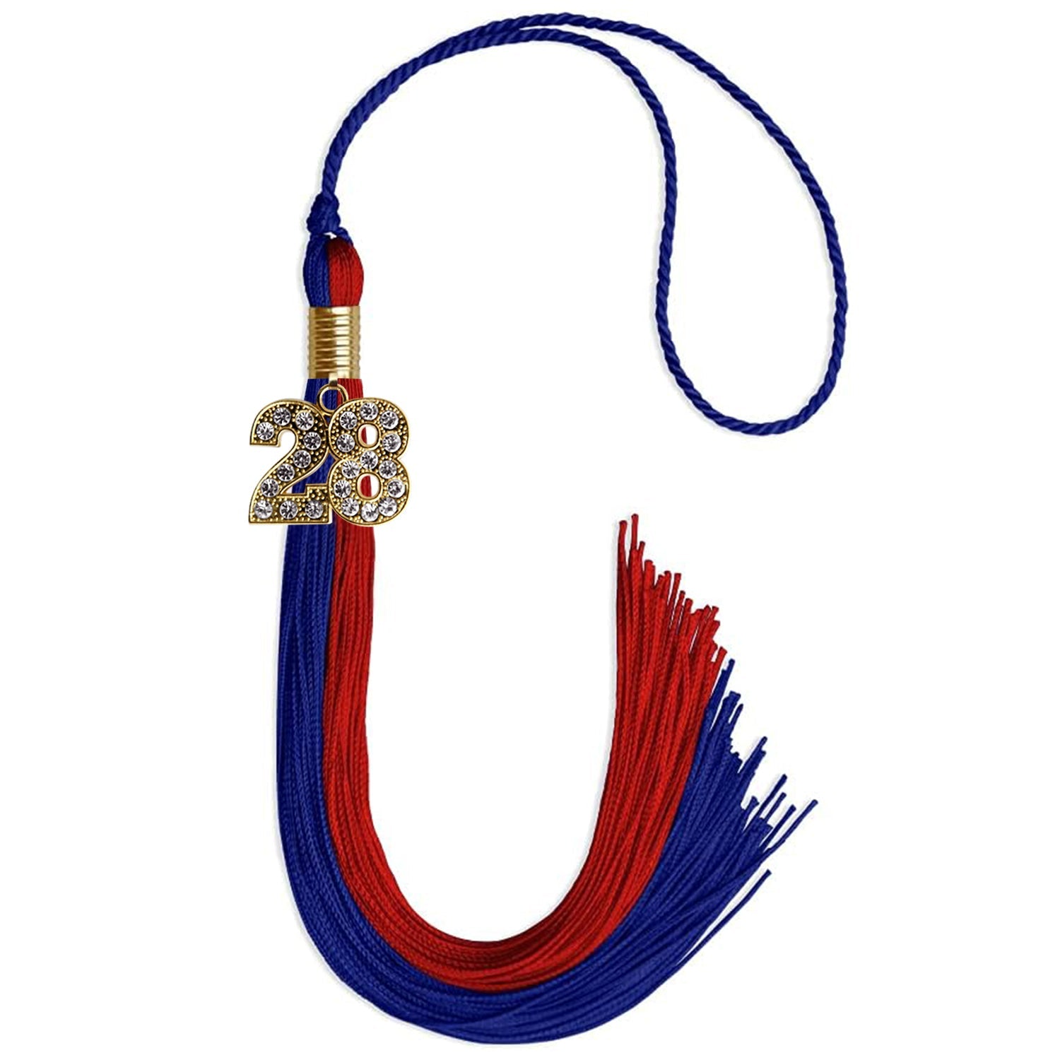 Royal Blue/Red Graduation Tassel with Gold Date Drop - Endea Graduation