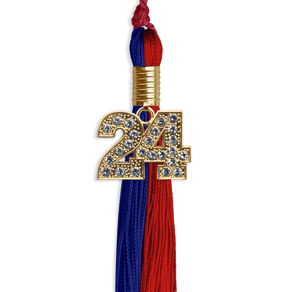 Royal Blue/Red Graduation Tassel with Gold Date Drop - Endea Graduation